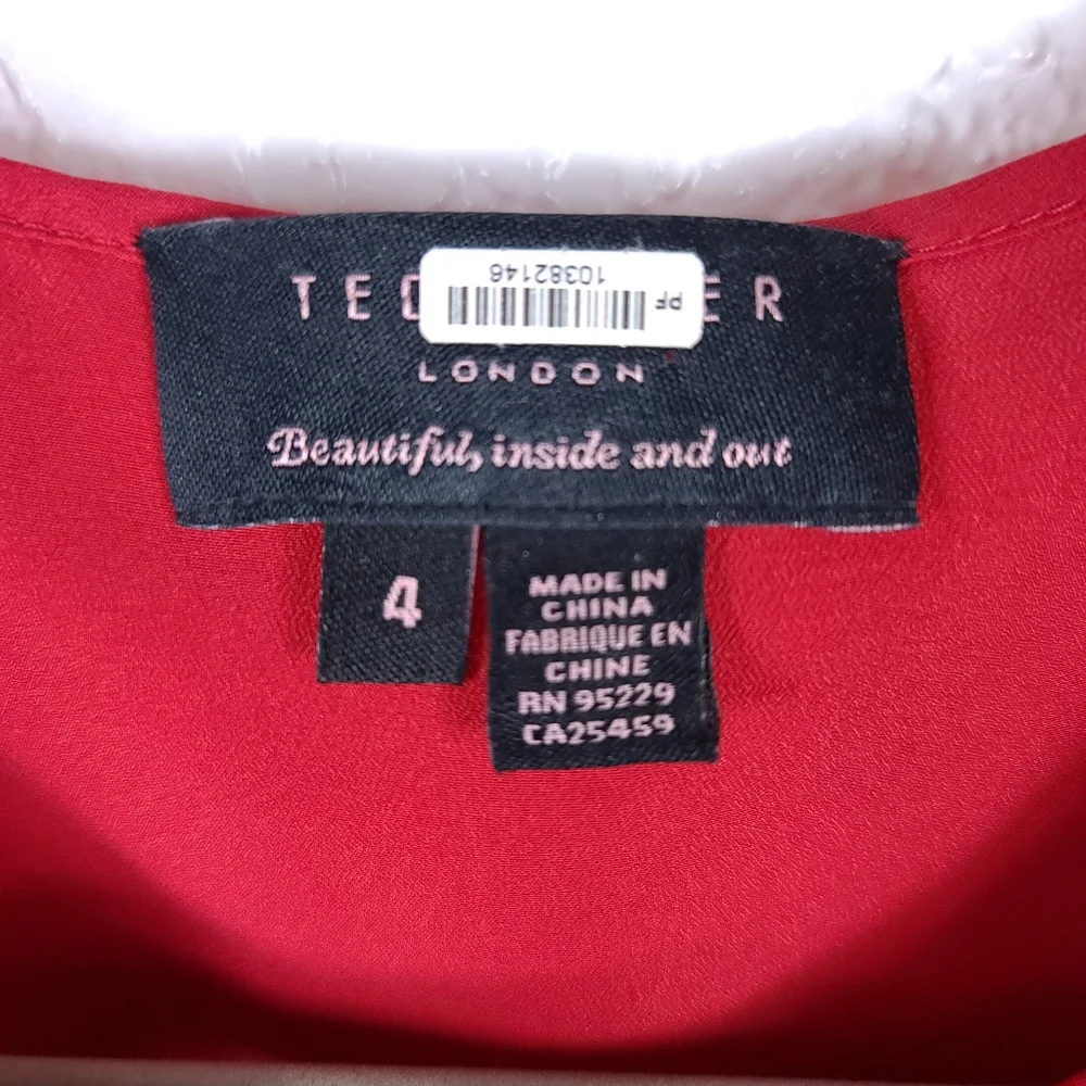TED BAKER Red Scallop Ruffle Belted Mini Dress - Picture 3 of 9